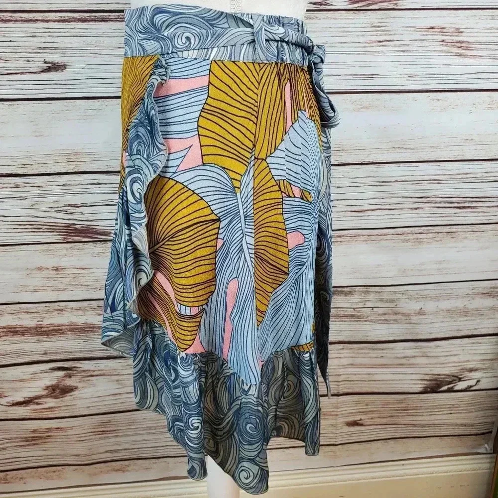 NWT Bl^nk Bl-nk Anthropologie Womens XS Samantha Palm Swirl Wrap Skirt Ruffle
